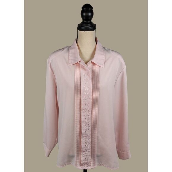 Notations Vintage Light Pink Button Front Long Sleeve Shirt with Embroidery Size - Picture 1 of 9